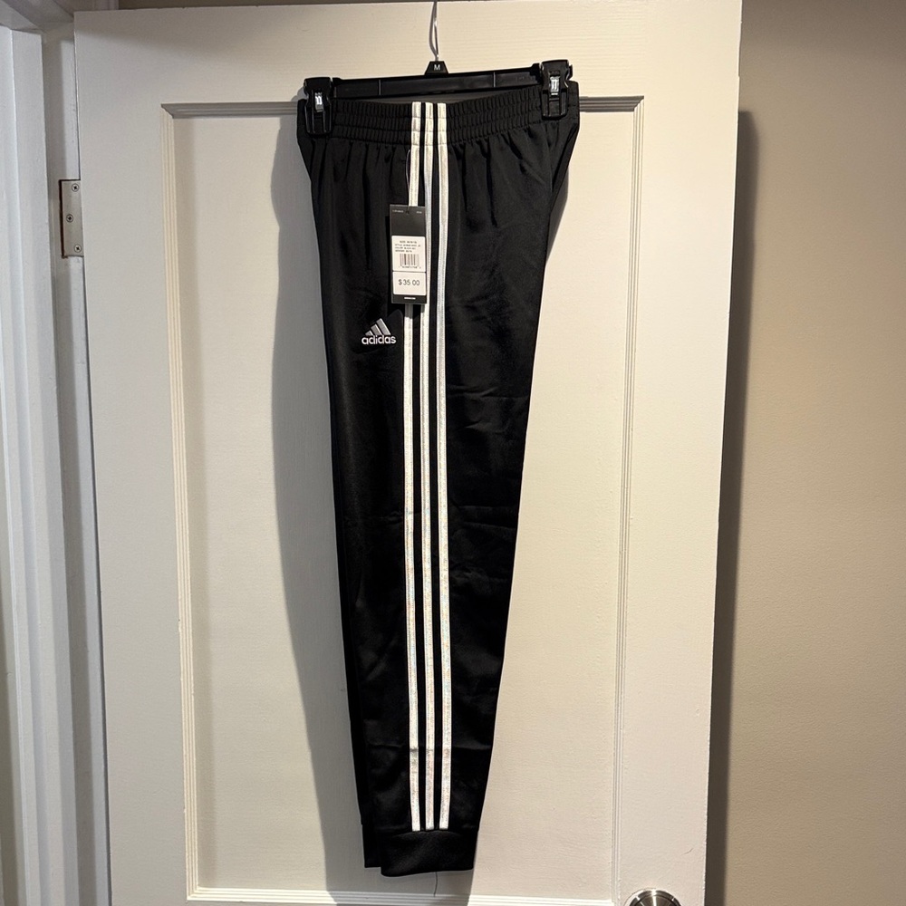 Adidas Kids Black Joggers with White Stripes Size M(10/12), NWT